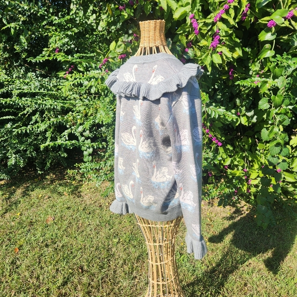 Stella McCartney Gray Swan Intarsia Ruffles Wool Sweater Italy Size 40 Size 8 - Picture 10 of 10